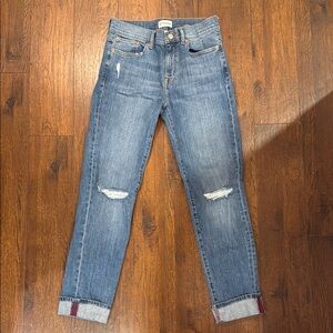 The Drop Women’s Blue Wash Distressed Cuffed Jeans - Size 24